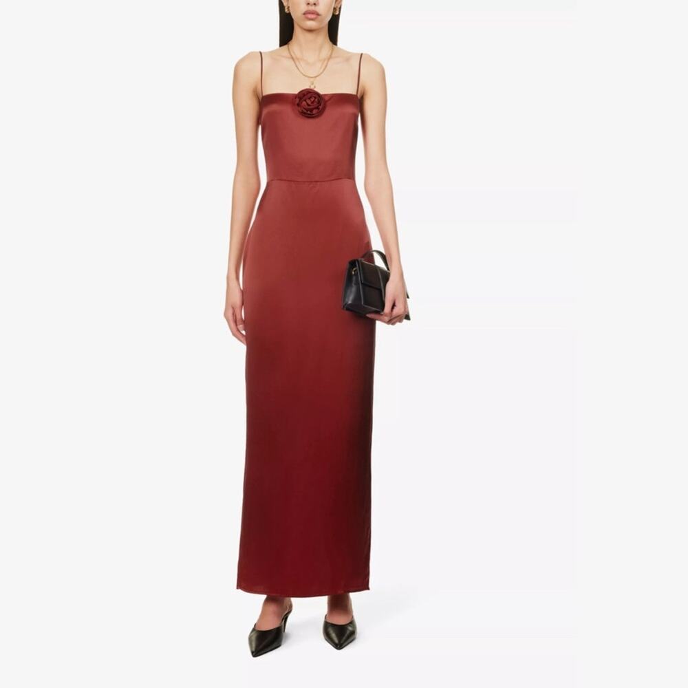NWT Reformation FRANKIE Silk Maxi Dress Sangre Rosette Sz 8 Sold Out!